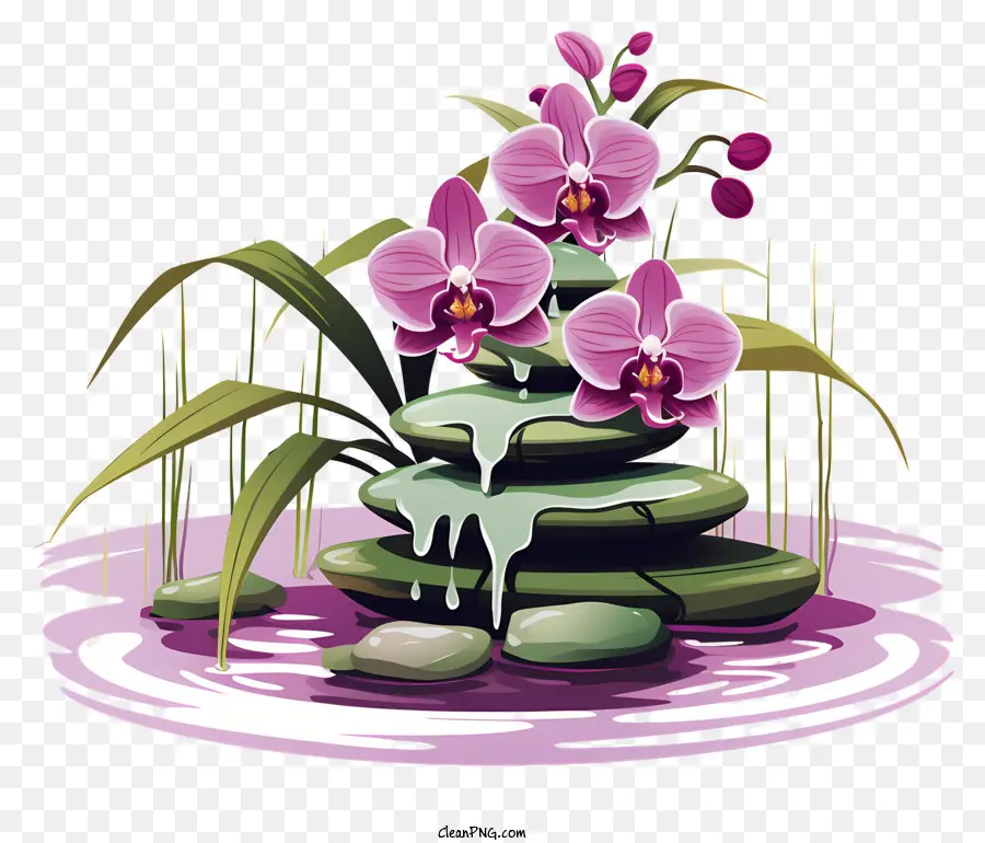 Étang，Jardin Zen Avec Orchidées Violettes PNG