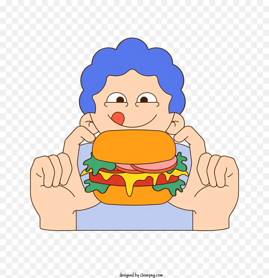 Personnage De Dessin Animé，Personne Mangeant Un Hamburger PNG