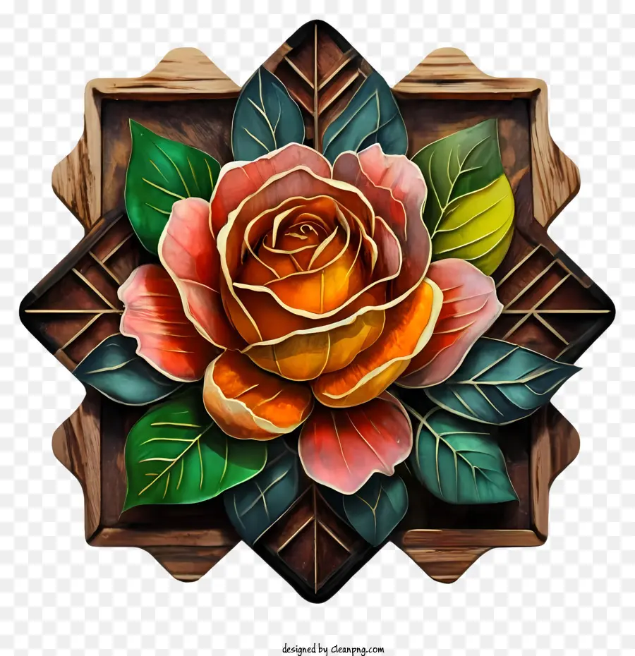 Rose Peinture，Cadre En Bois PNG