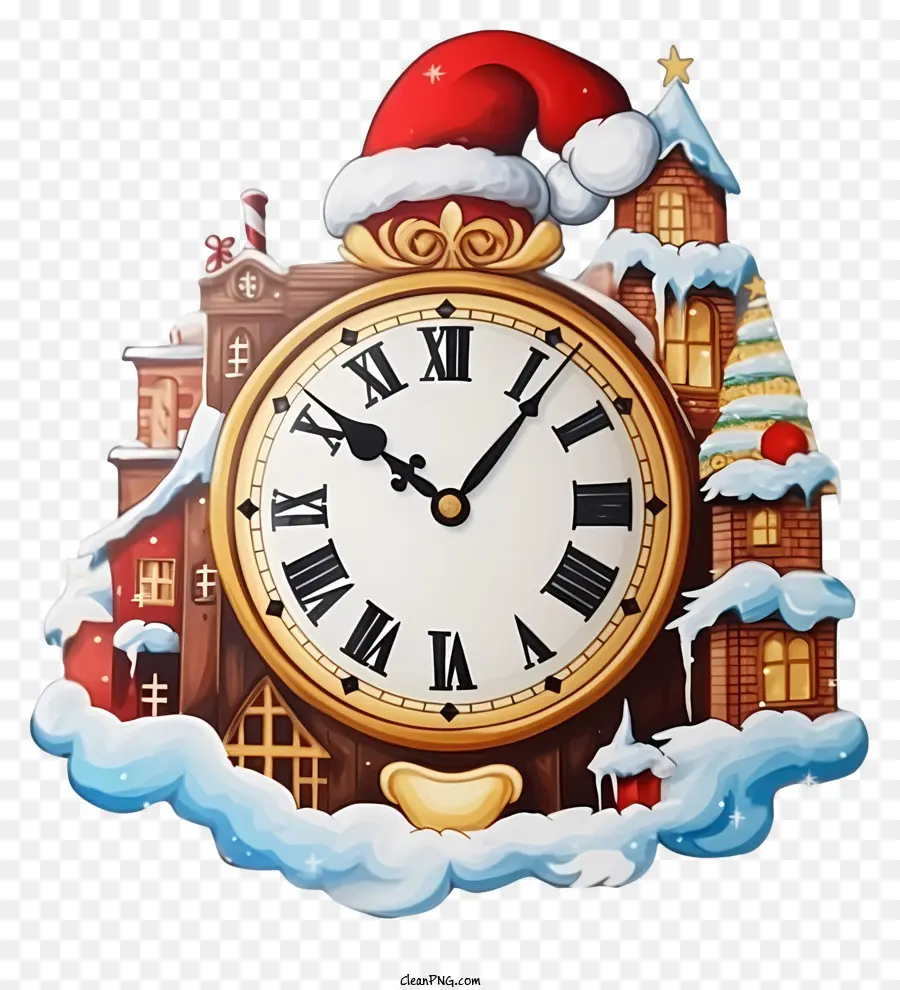 Horloge De Noël，Horloge Et Scène D'hiver PNG