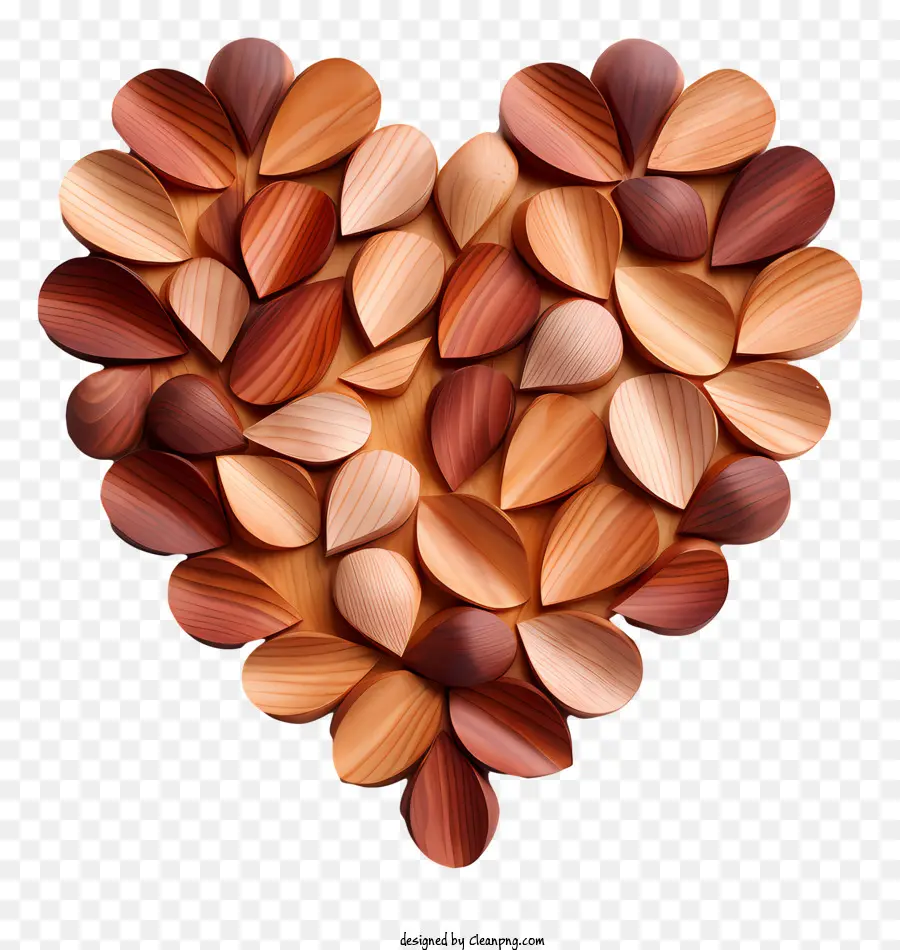 Coeur En Bois，Coeur Avec Pétales En Bois PNG