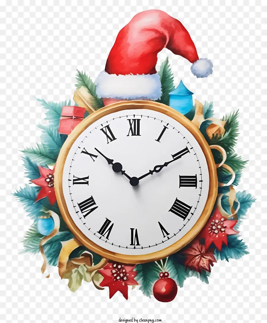 Horloge Du Chapeau De Père Noël，Horloge Suspendue Avec Le Numéro 6 PNG