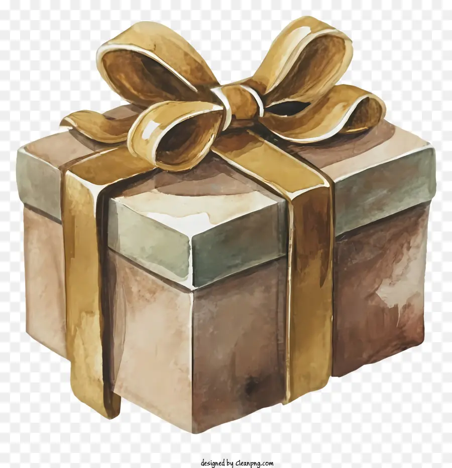 Boîte Cadeau Enveloppé En Or，Ruban Attaché Dans Un Arc PNG