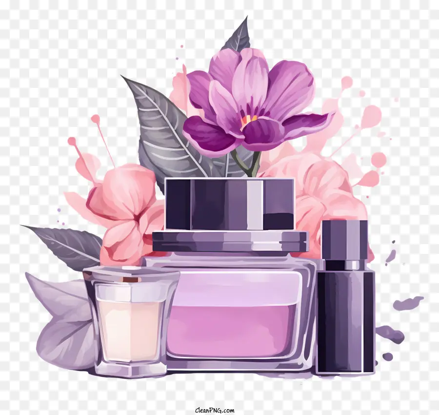 Bouteille De Parfum，Fleur Rose PNG