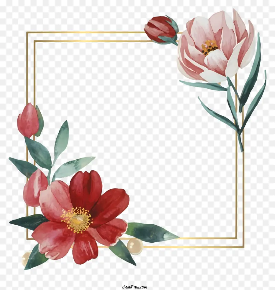 Cadre Aquarelle，Fleurs Roses PNG