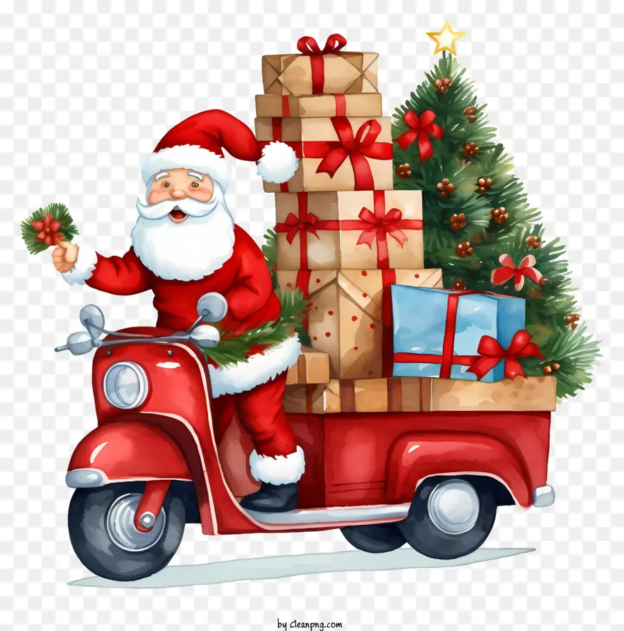 Père Noël En Moto，Père Noël En Scooter PNG