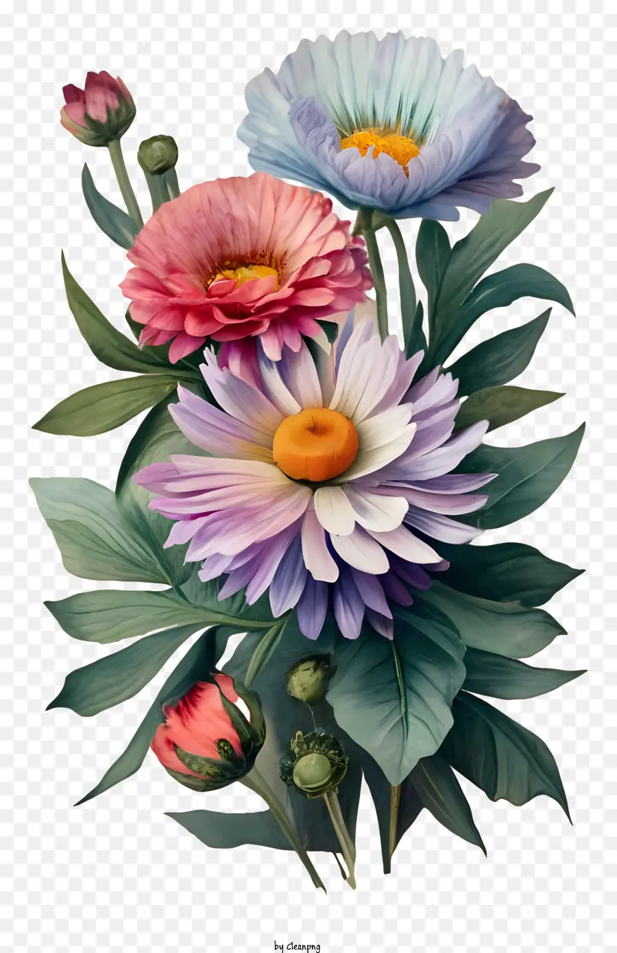Fleurs Colorées，Motif Symétrique PNG