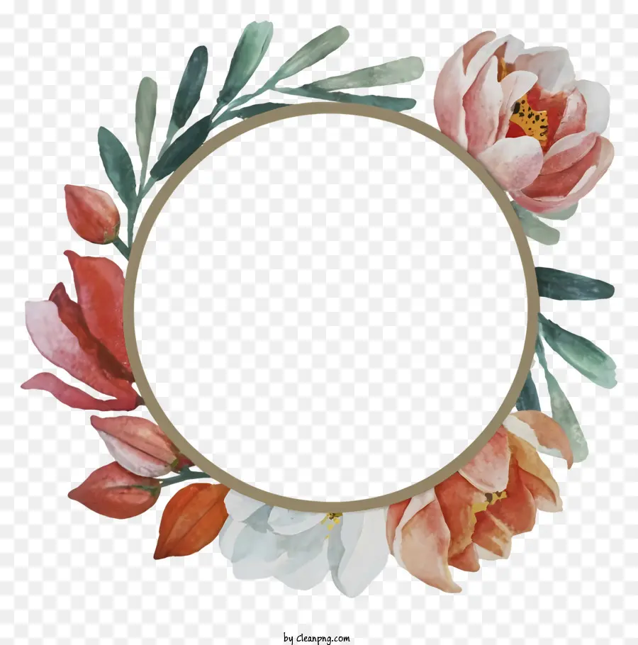 Couronne Florale Aquarelle，Arrière Plan Noir PNG