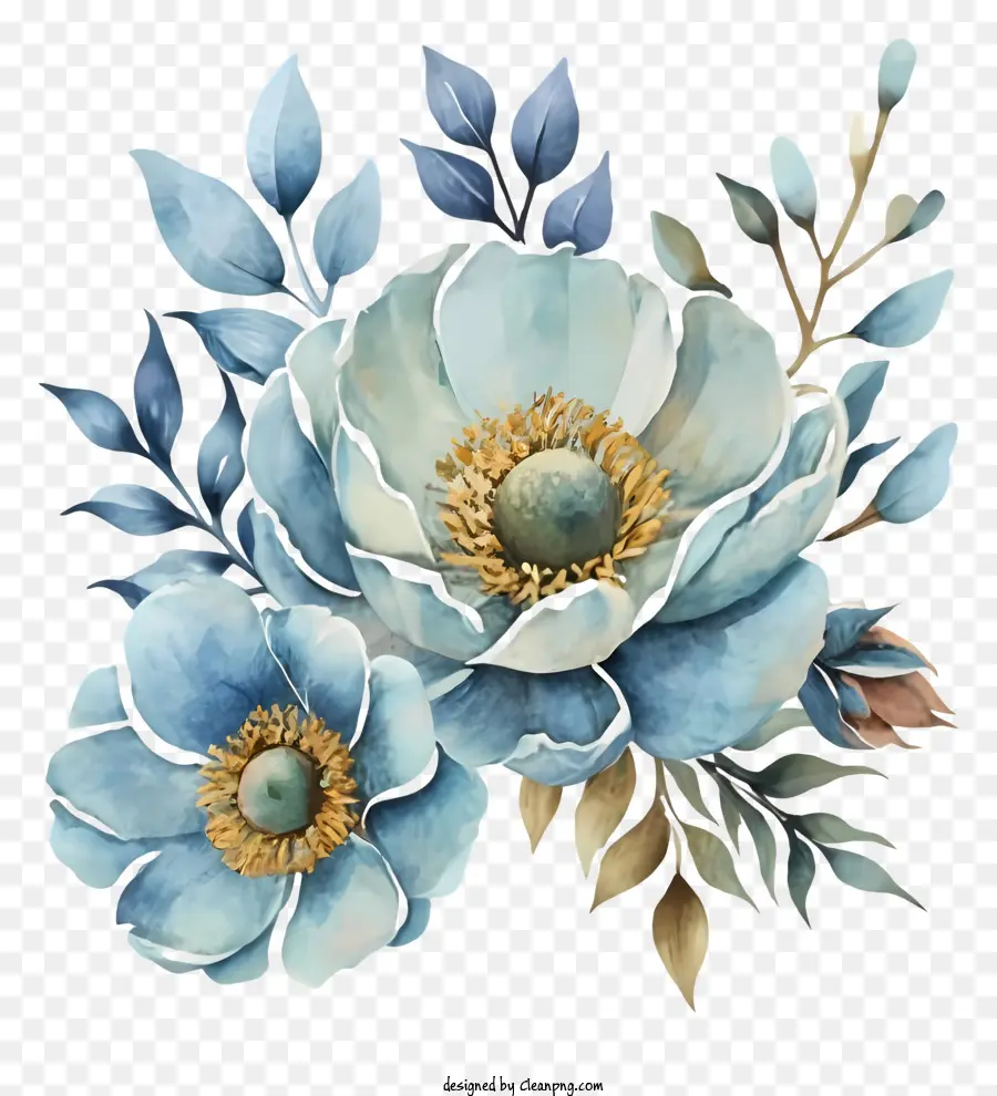 Peinture à L'aquarelle，Fleurs De Pivoine Bleue PNG