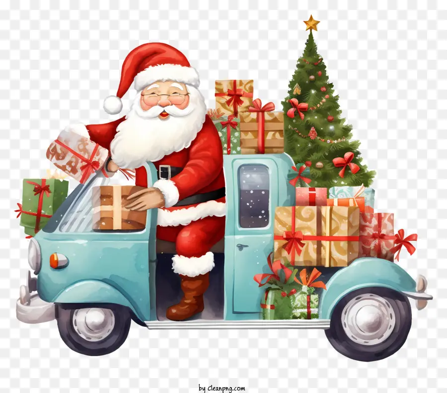 Le Père Noël，Camion Bleu PNG