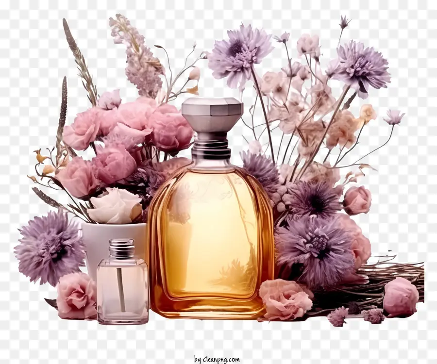 Flacon De Parfum，Flacons De Parfum Avec Des Fleurs PNG