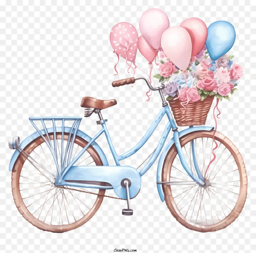Bicyclette Bleue，Ballons Roses Et Bleus PNG