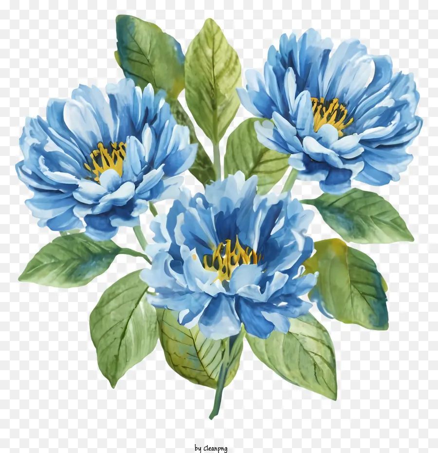 Fleurs Bleues，Feuilles Vertes PNG