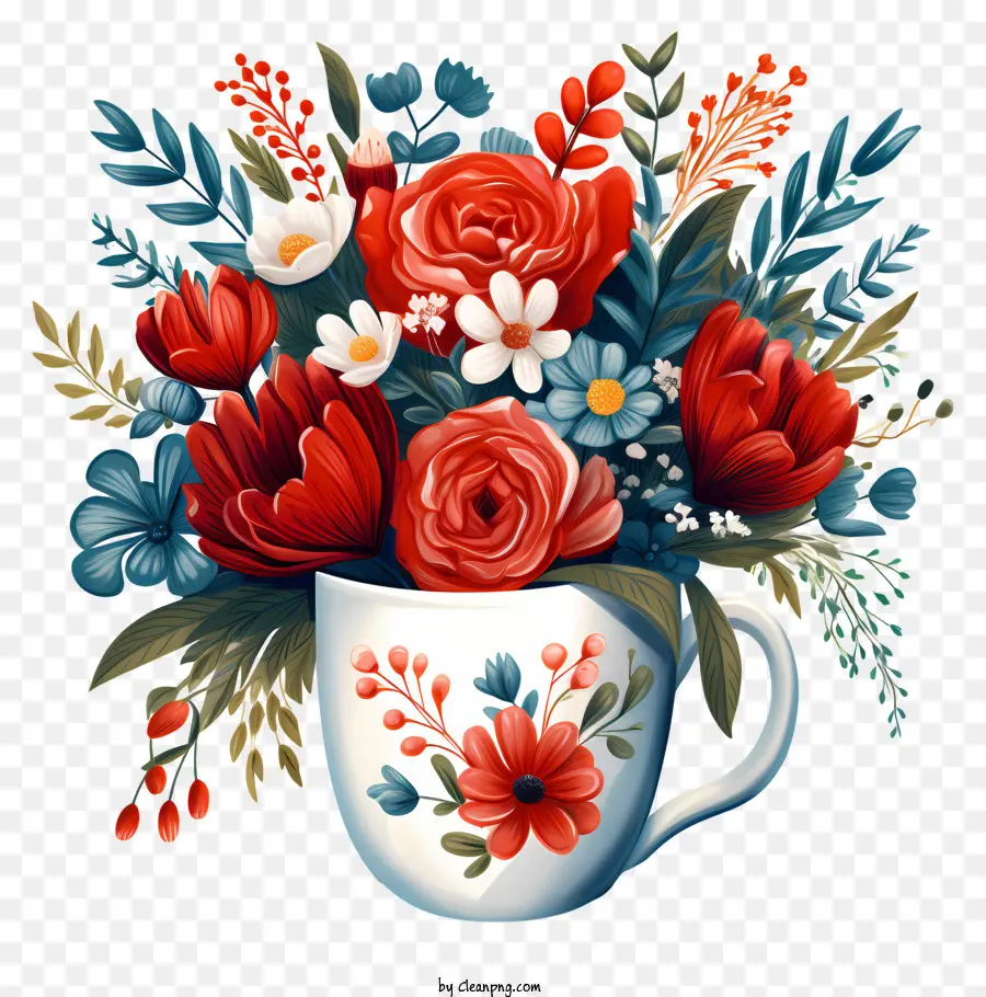 Vase，Fleurs Rouges Et Blanches PNG