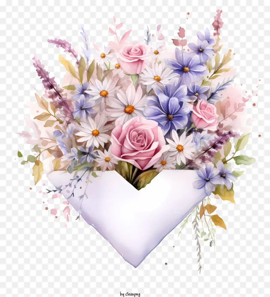 Bouquet En Forme De Coeur，Roses Roses Et Blanches PNG
