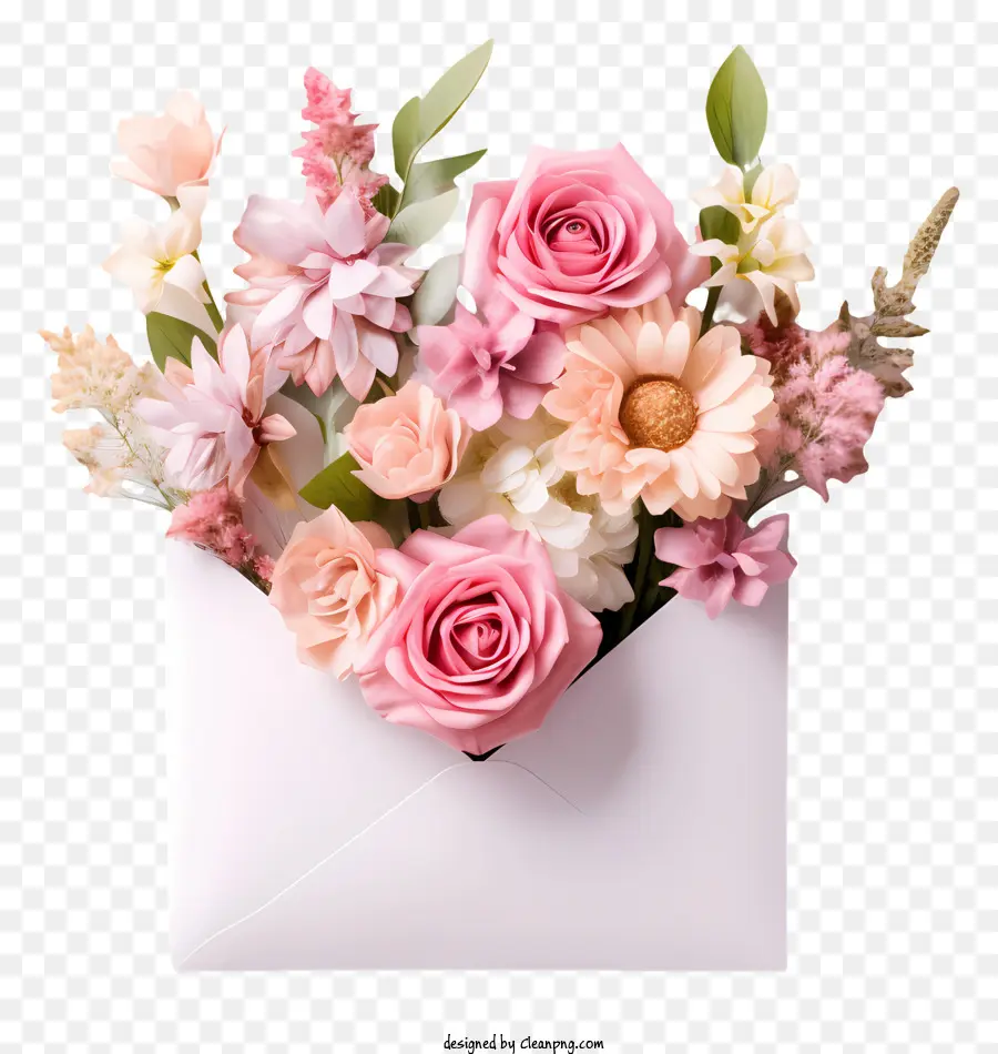 Enveloppe Blanche，Fleurs Roses PNG