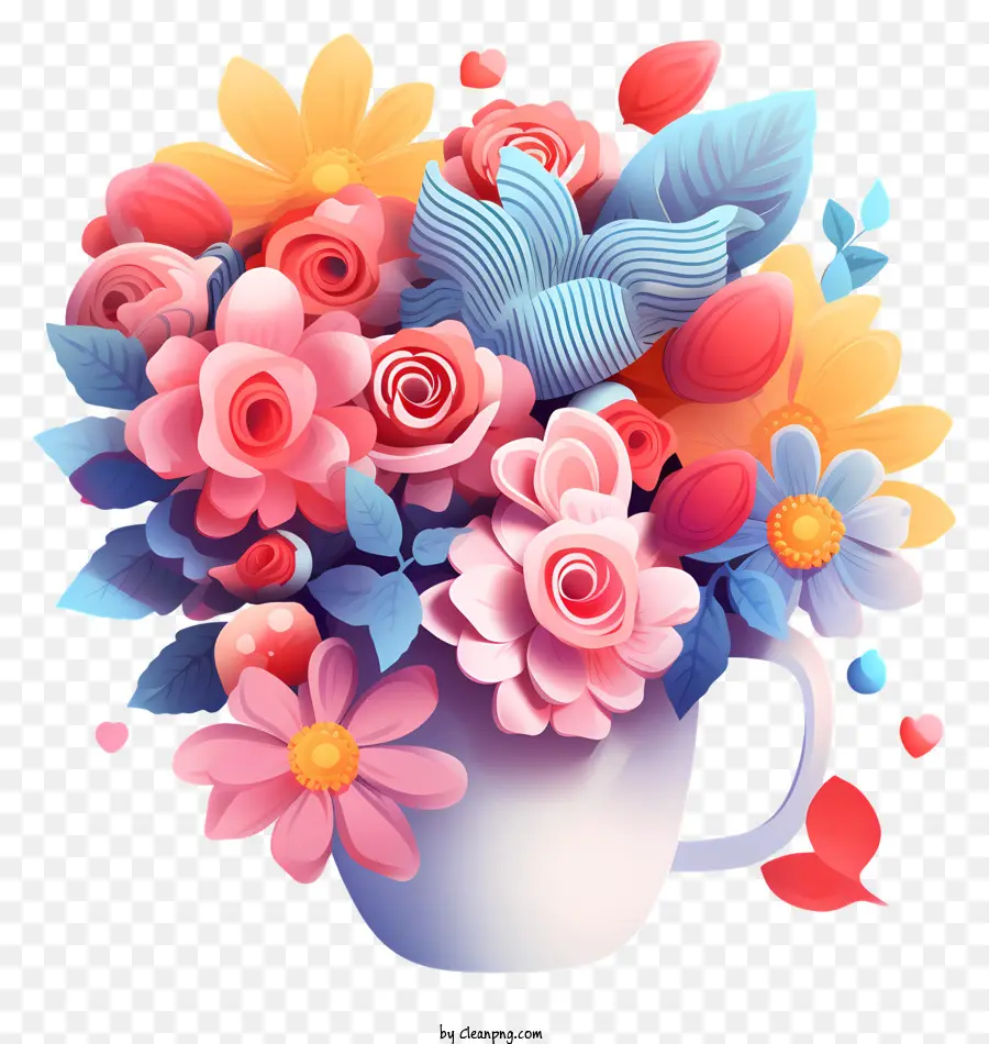 Bouquet Coloré，Fleurs Dans Une Tasse PNG