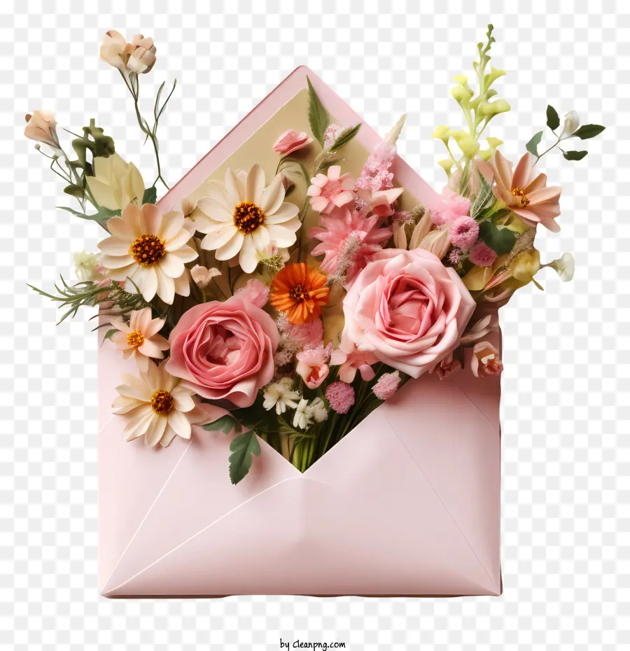 Enveloppe Rose，Bouquet De Fleurs PNG