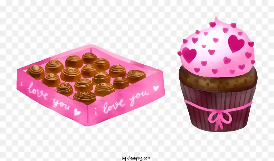Le Jour De Valentines Cupcakes，Boîte Rose PNG