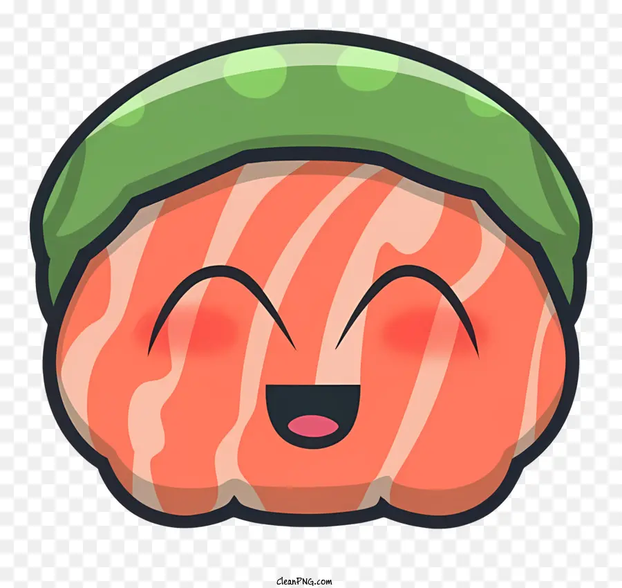 Saumon De Dessin Animé，Sushi Heureux Avec Chapeau Vert PNG