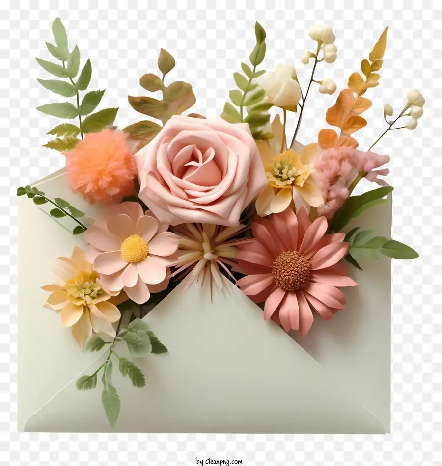 Malheureusement，Enveloppe Avec Des Fleurs PNG