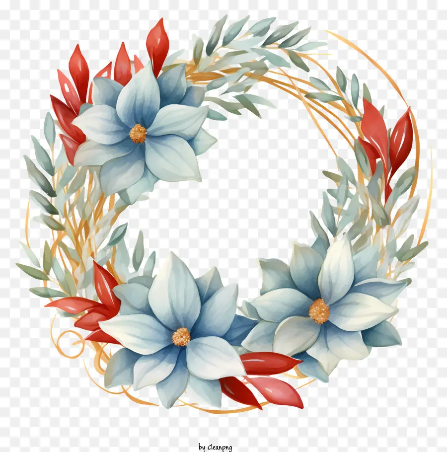 Couronne De Fleurs，Bleus Et De Fleurs Blanches PNG