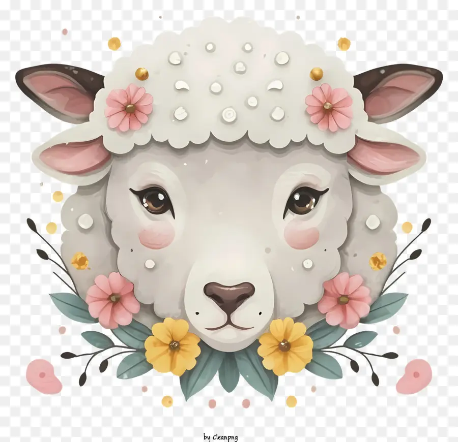 Mouton Avec Couronne Florale，Couronne Florale Sur Les Moutons PNG