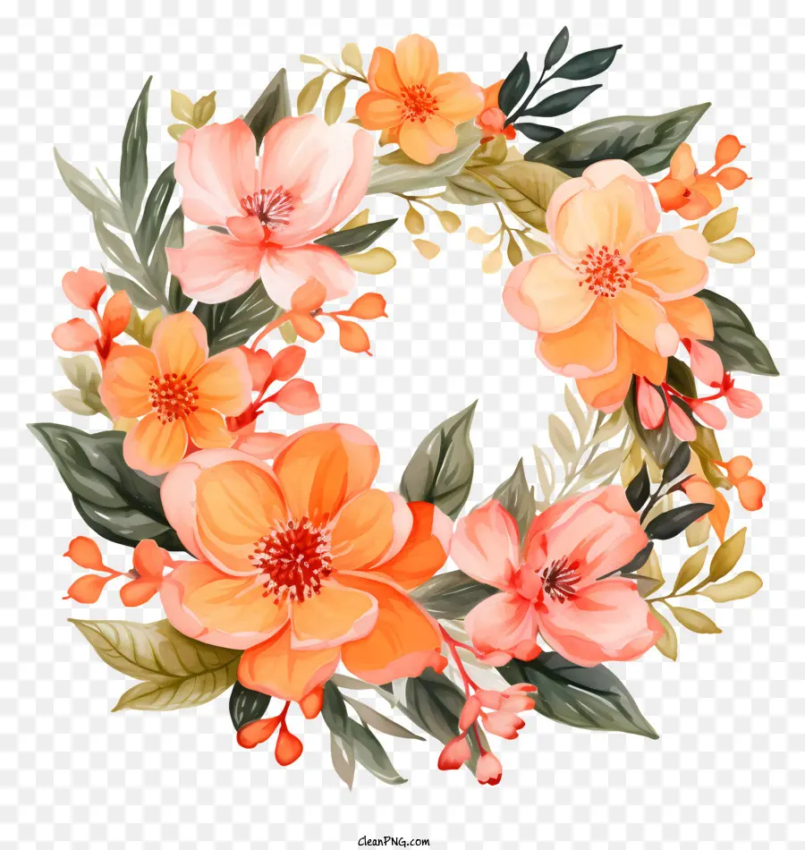 Couronne，Fleurs Orange Et Rose PNG