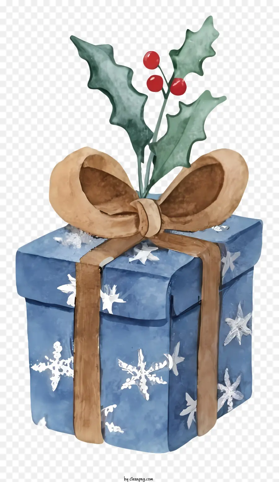Aquarelle Boîte Cadeau，Boîte Cadeau Bleu Avec Ruban Rouge PNG