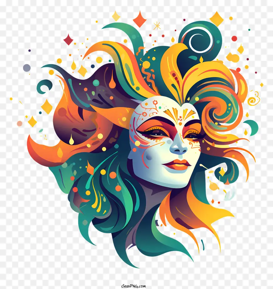 Femme Avec Un Masque，Les Cheveux Colorés PNG