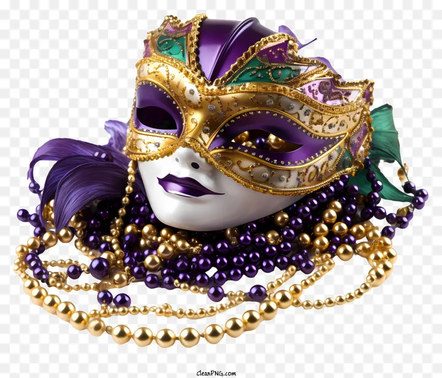 Mardi Gras Masque，Perles Violettes Et Vertes PNG
