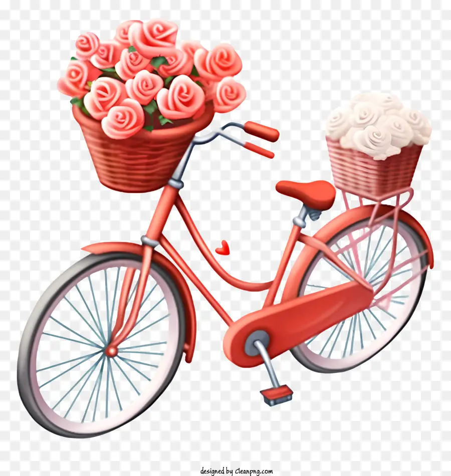 Bicyclette Rouge，Panier De Roses PNG