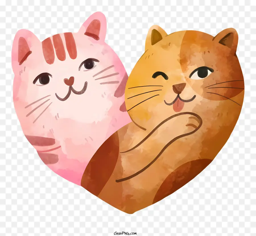 Chats，Deux Chats En Forme De Coeur PNG