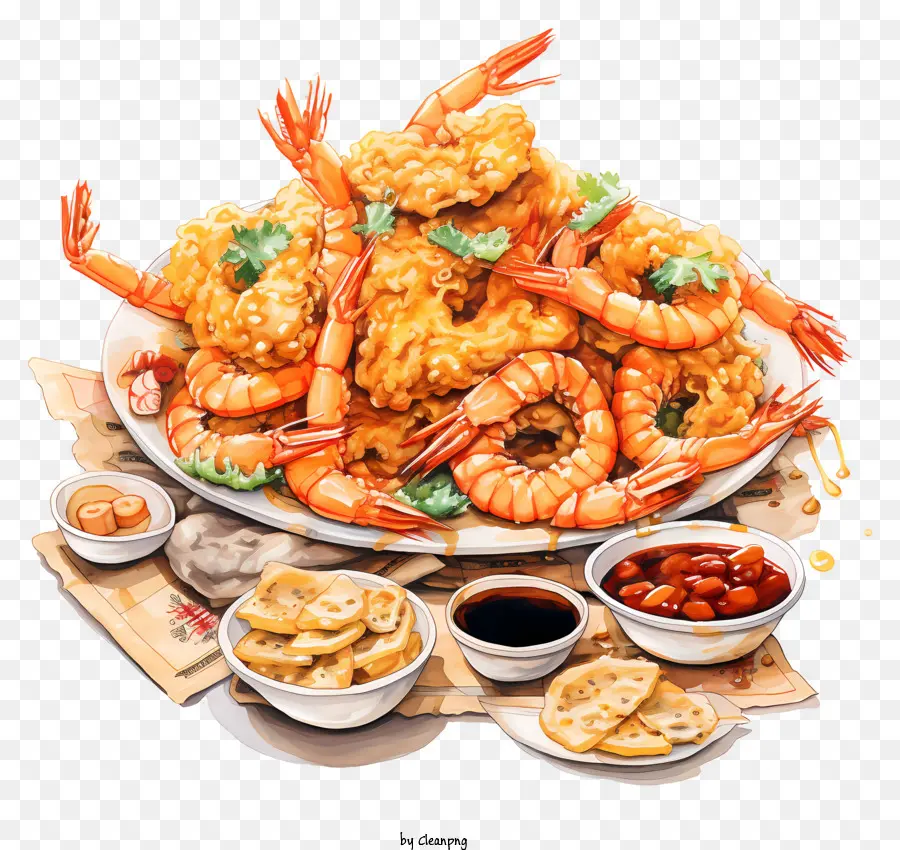 Crevettes，Frites PNG