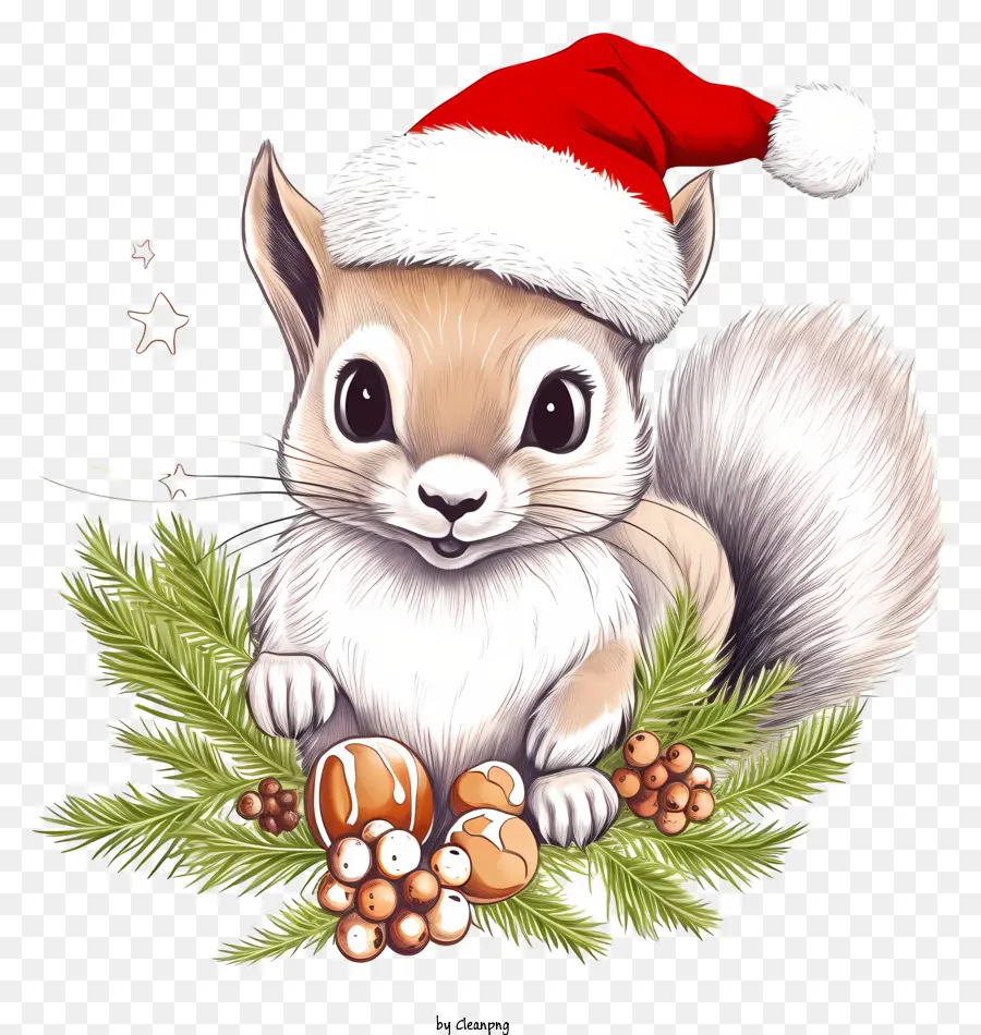 Dessin Animé écureuil，Un Chapeau De Père Noël PNG