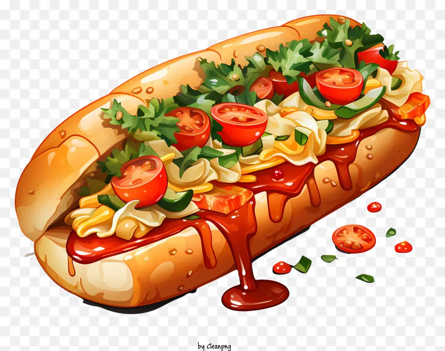 Hot Dog Illustration，Hot Dog Aux Tomates PNG