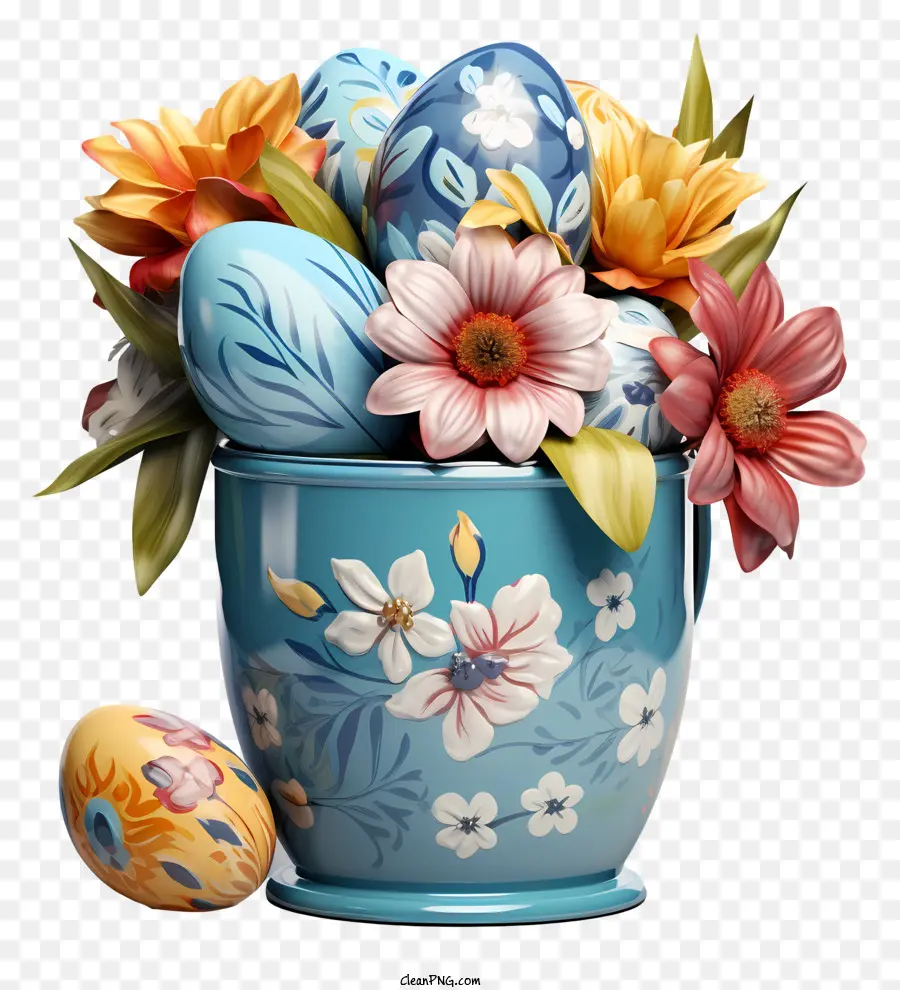 Vase，Oeufs De Pâques Dans Le Panier PNG