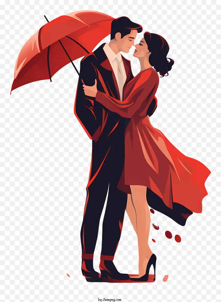 Couple Sous Le Parapluie，Romantique Dessin Animé PNG