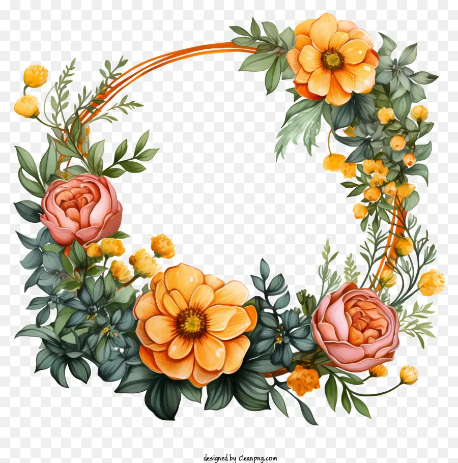 Couronne De Fleurs，Roses Roses Et Orange PNG