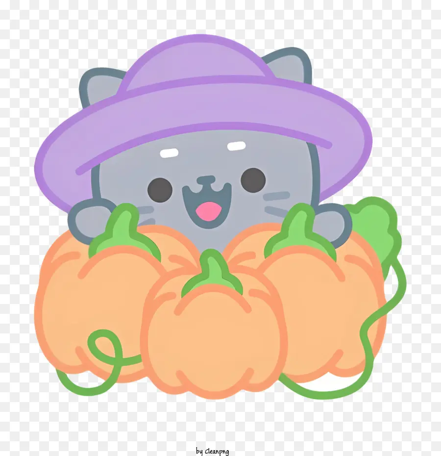 Chat Mignon，Chat Avec Des Citrouilles PNG