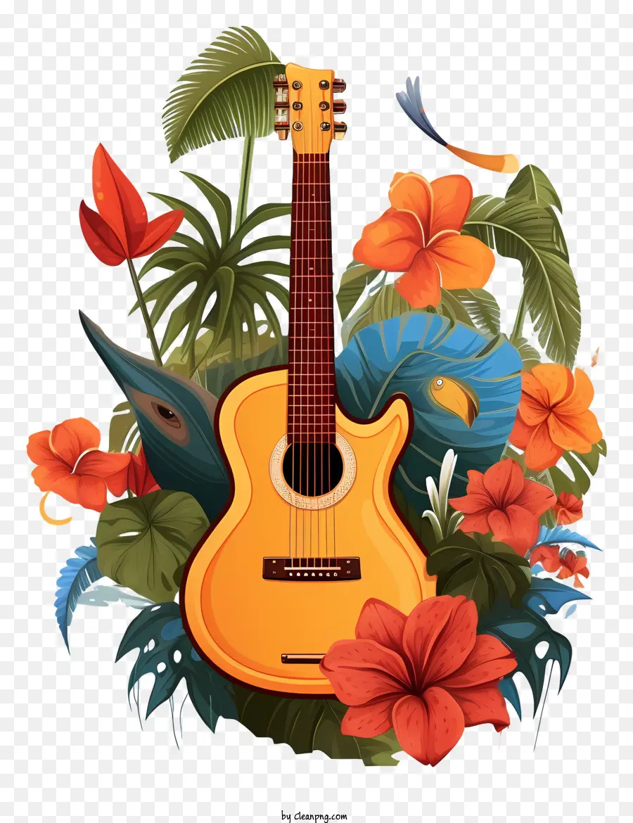 Guitare，Guitare Avec Des Fleurs PNG