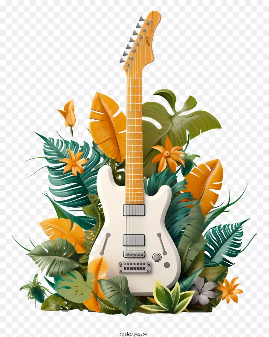 Guitare électrique，Plantes Tropicales PNG