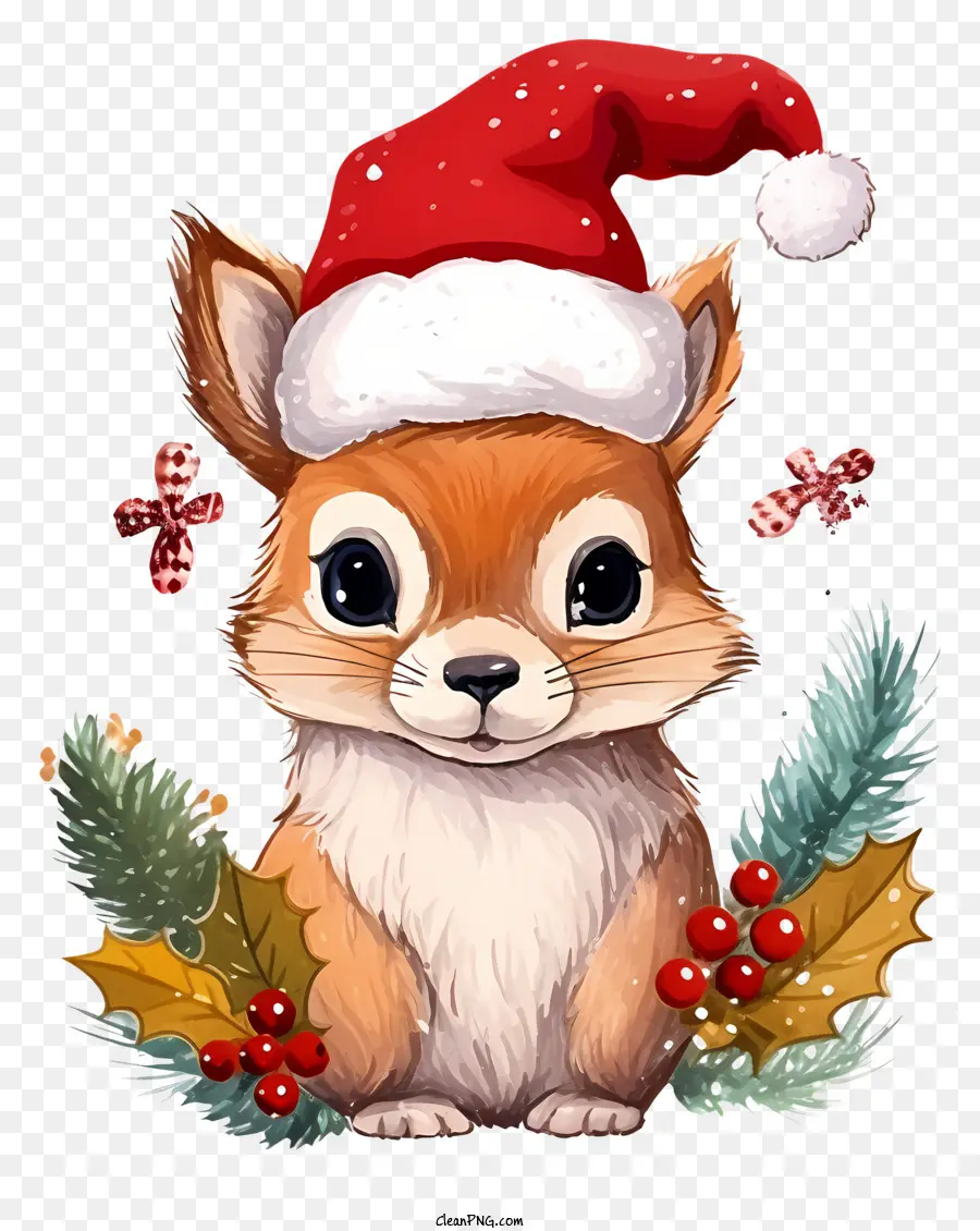 Animal Mignon，Écureuil Avec Bonnet De Noel PNG