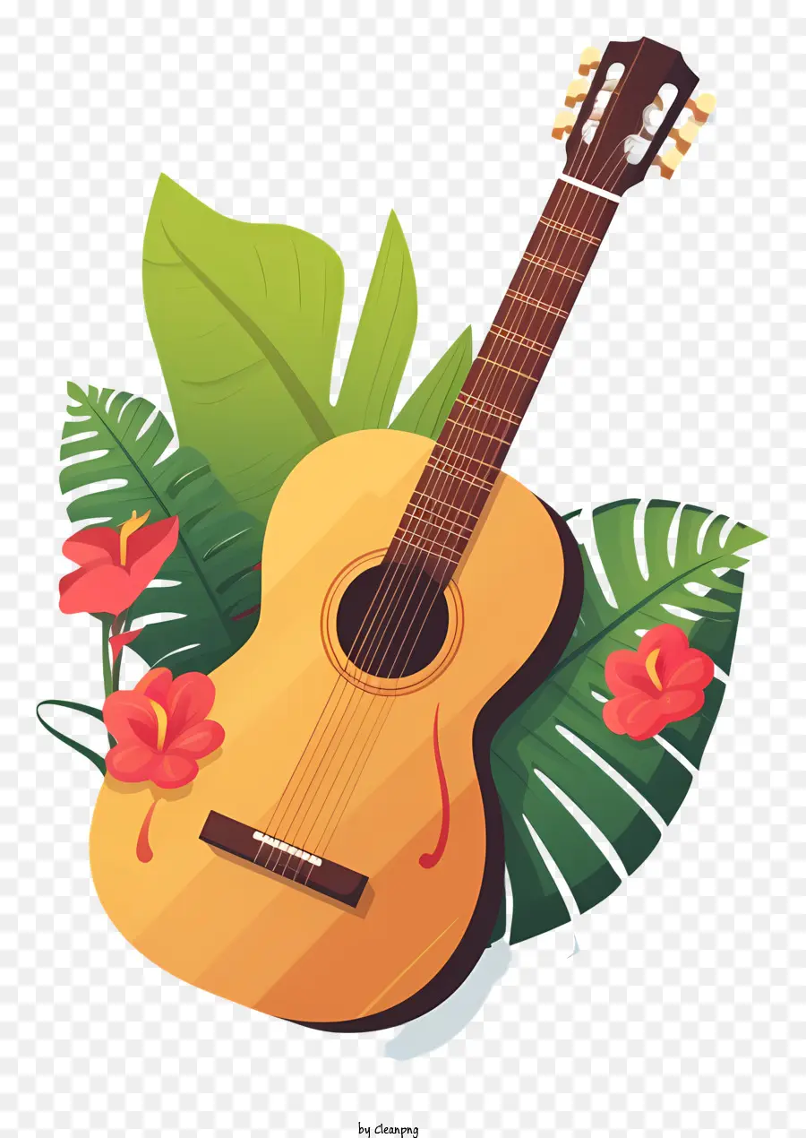 Guitare，Guitare Avec Des Fleurs PNG