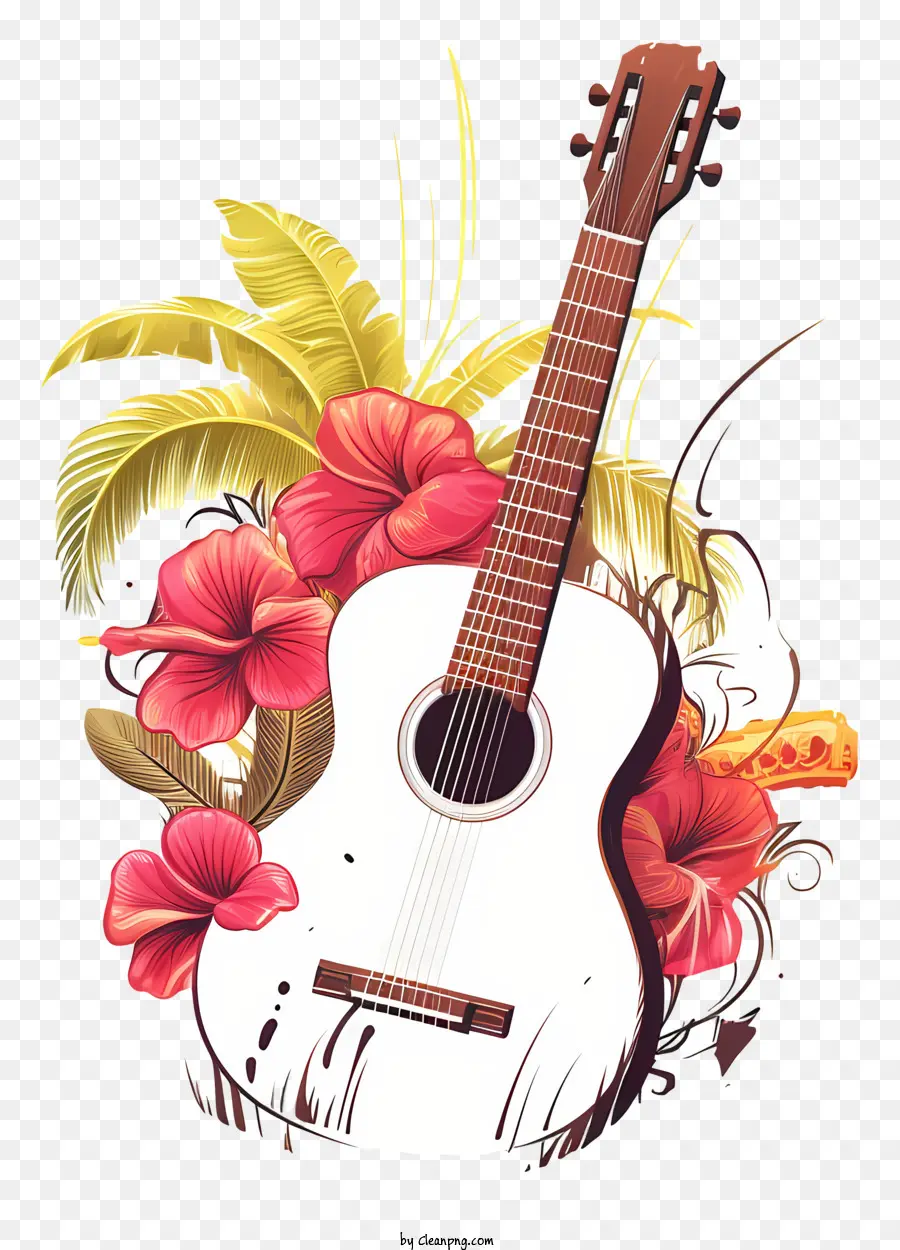 Guitare，Guitare Avec Des Fleurs PNG