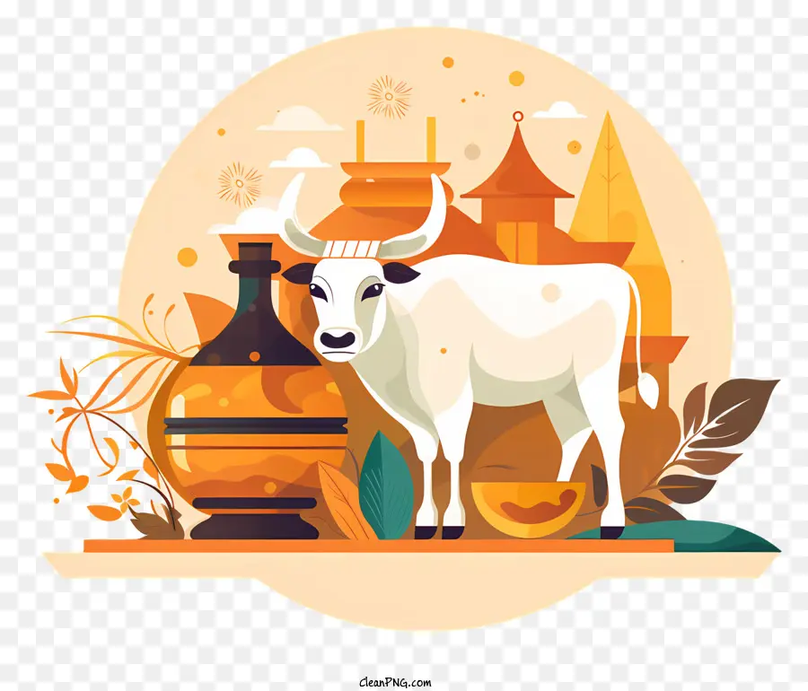 Vache，Vache Avec Des Pots PNG