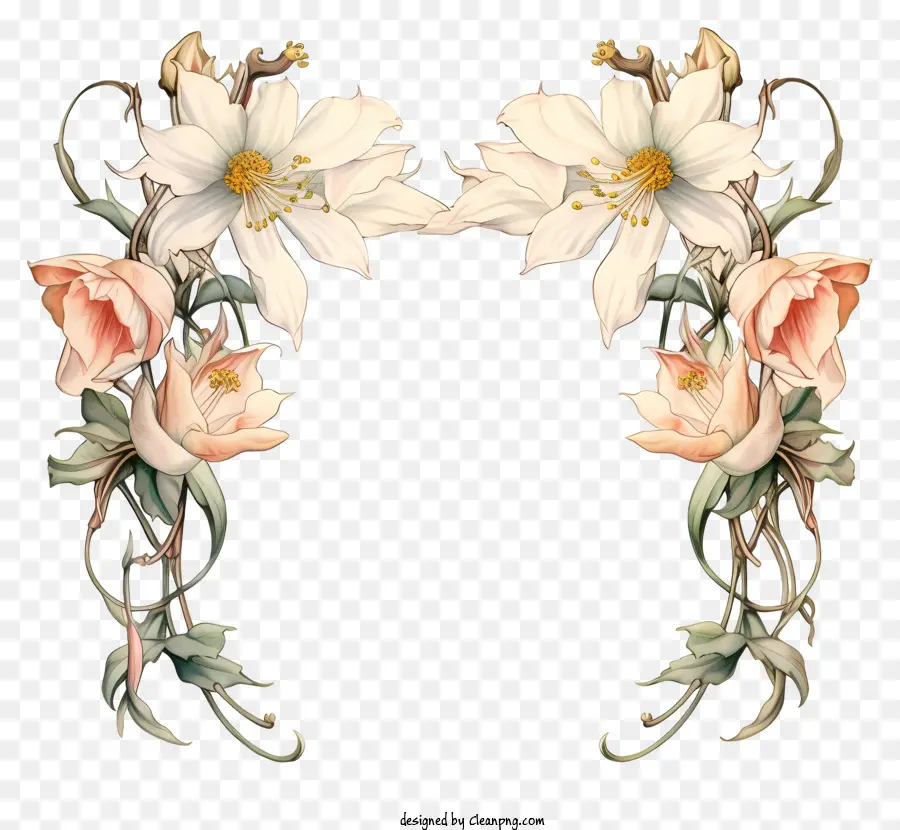 Couronne De Fleurs，Fleurs Blanches Et Roses PNG