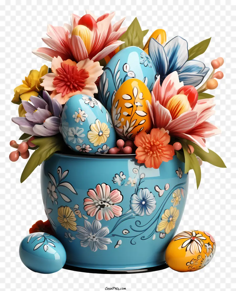 Vase Bleu，Oeufs Colorés PNG
