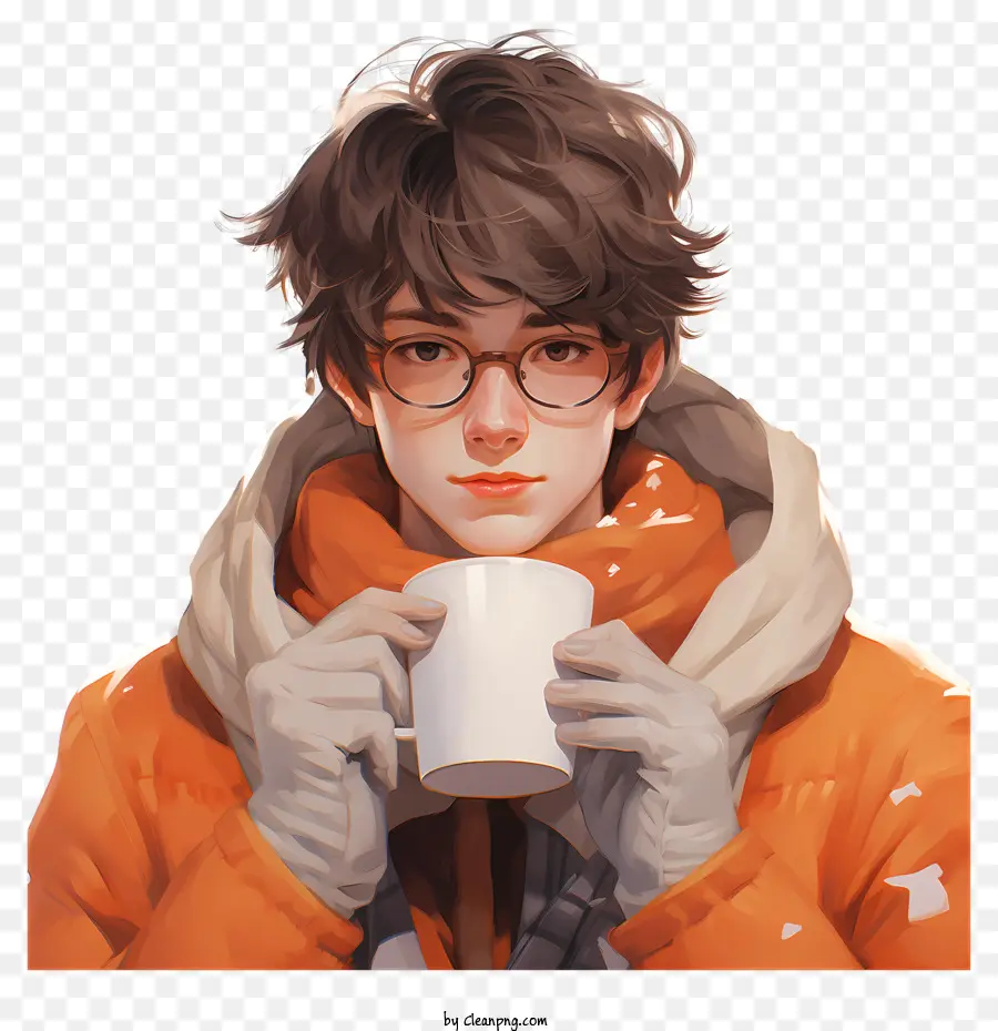 Peinture Numérique，Personne Avec Une Tasse PNG