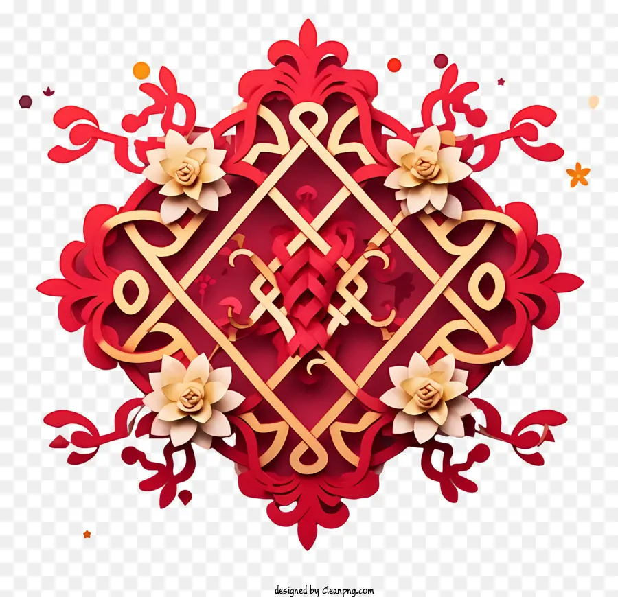 Temple Chinois，Ornement Floral Rouge PNG